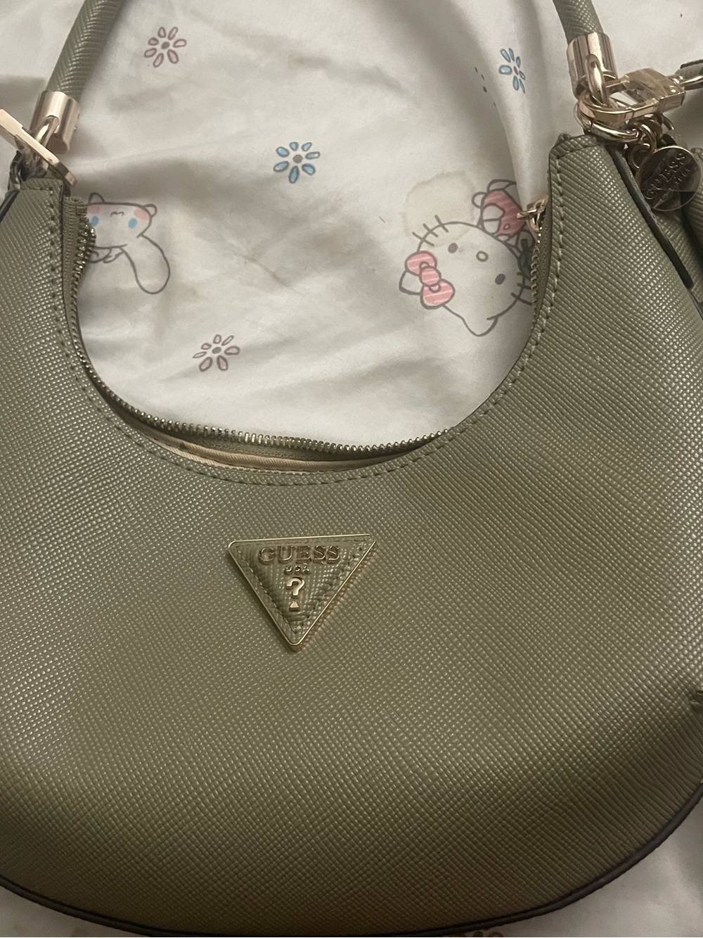 GUESS Olive Green Shoulder Hobo with Gold Logo